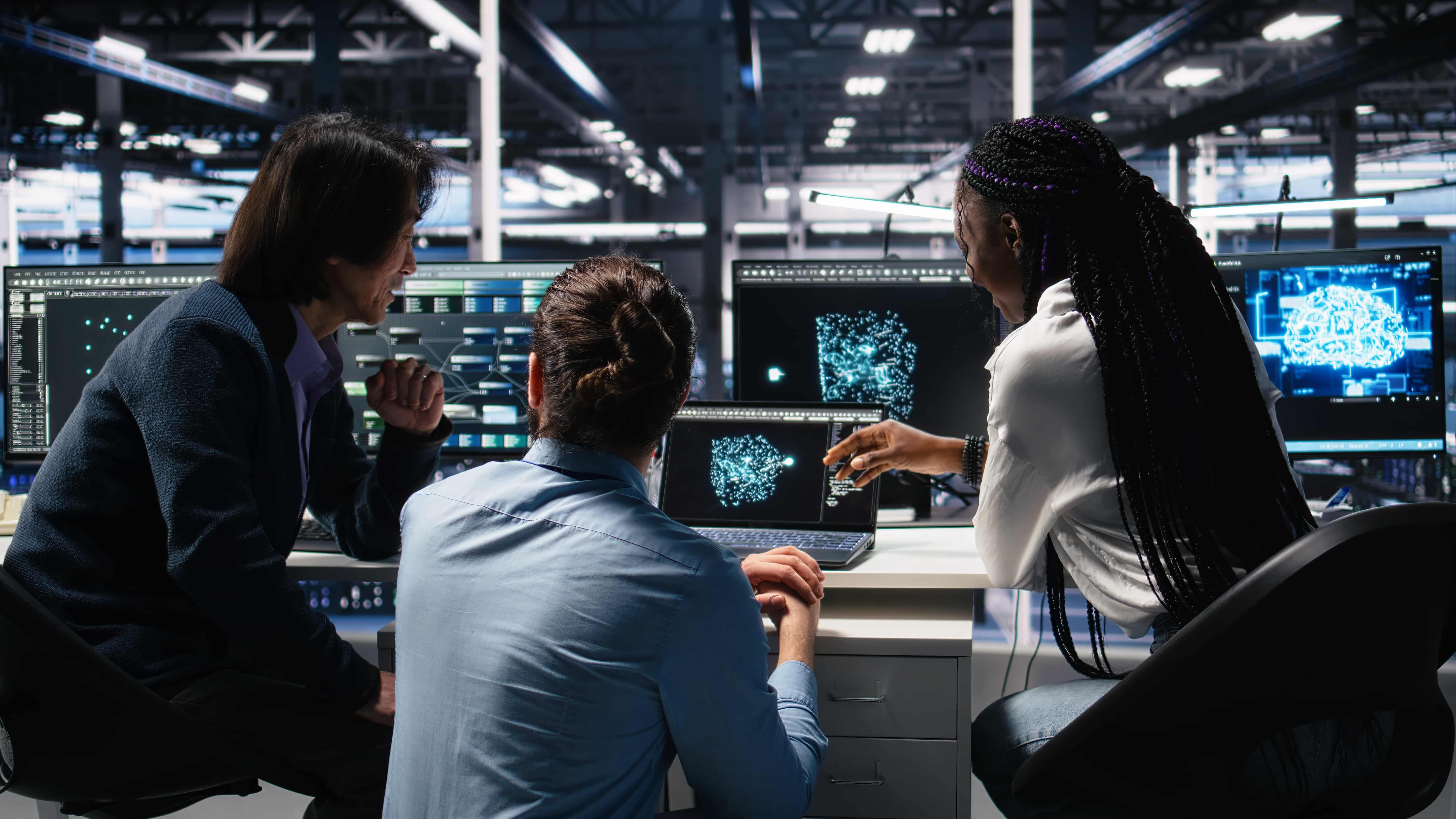 server room computer scientists using ai review infrastructure diagnostics